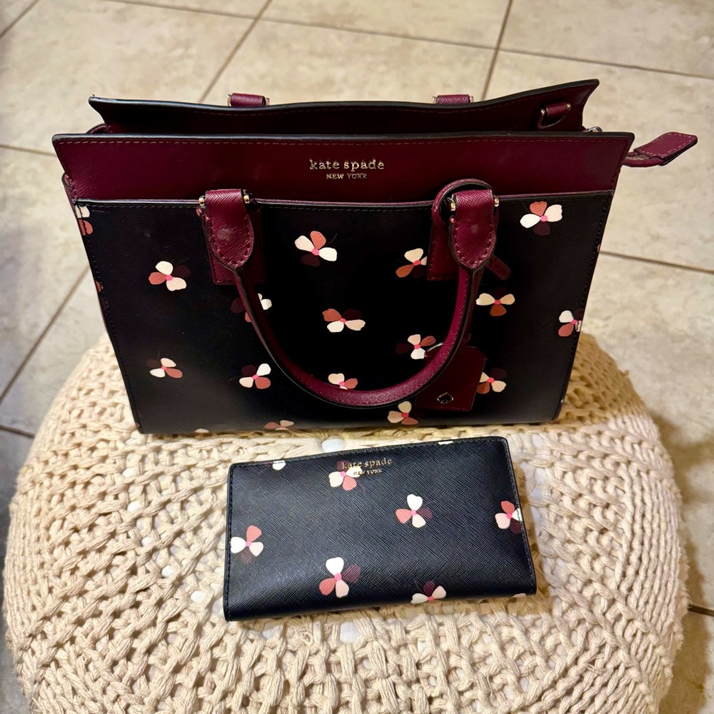 Kate Spade Cameron Dusk Buds Ditsy Satchel and Wallet